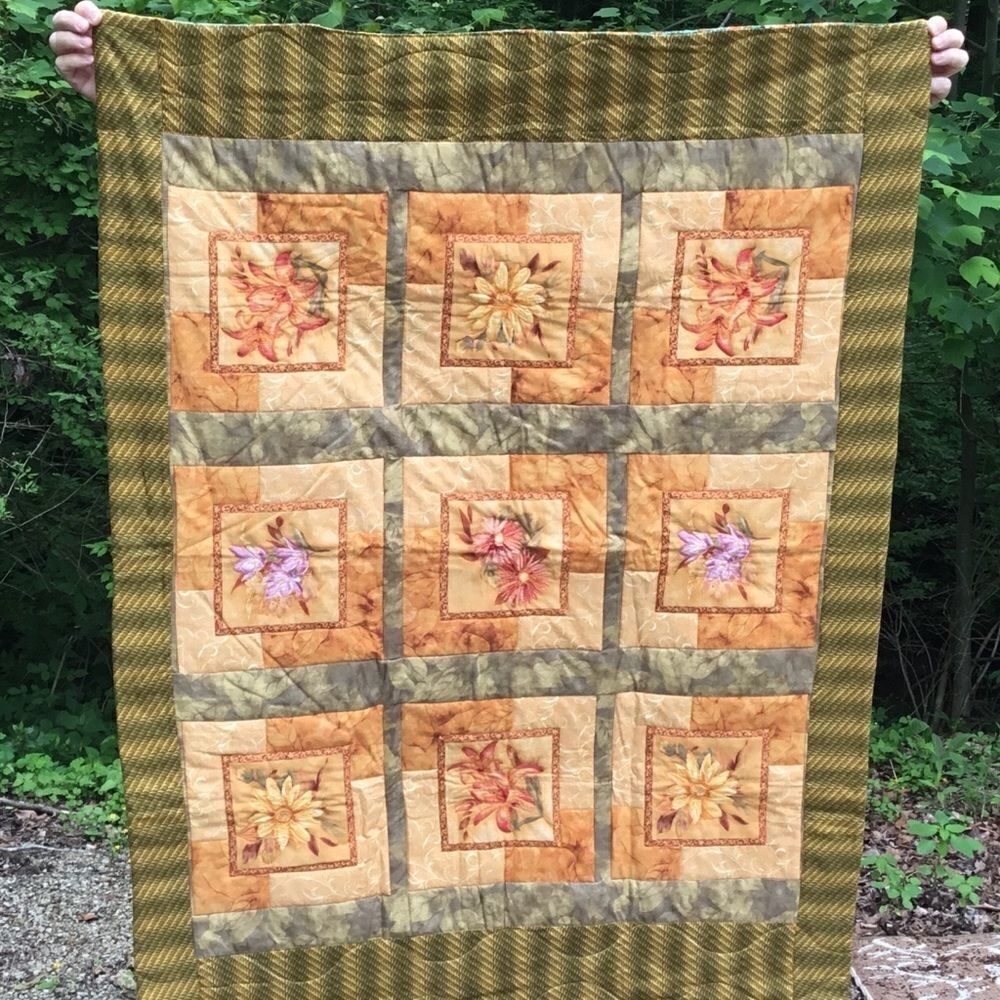 NWT. Hand Crafted Yellow Flower Quilt
